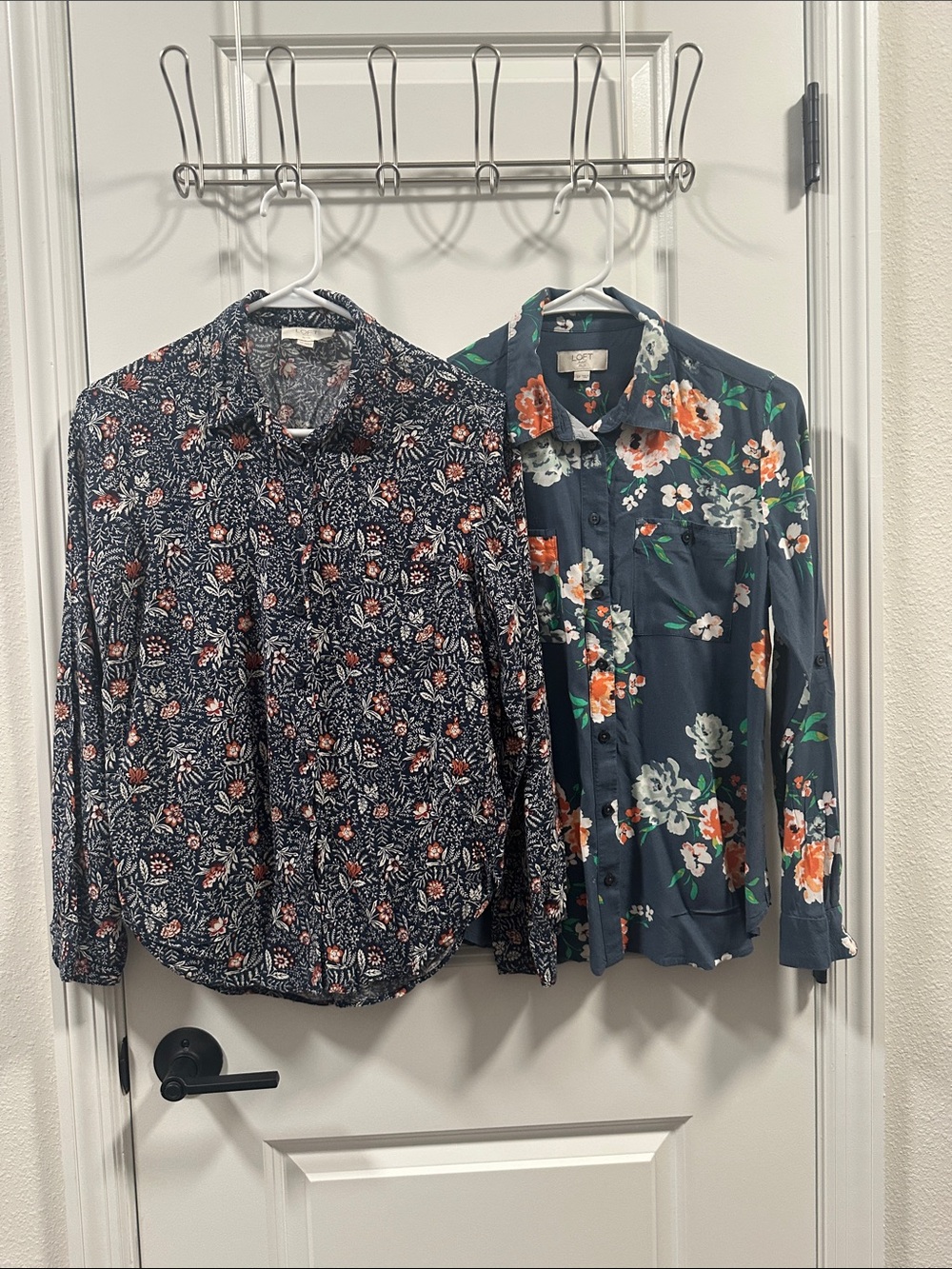 LOFT Navy Floral Button-Up Tops — Dual Print Set